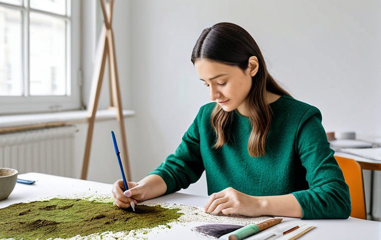 **
A fashion designer in a bright studio, sketching designs incorporating unique textures of bio-fabricated material. The studio includes samples of fabrics made from coffee grounds and algae. She is fully clothed in appropriate attire, wearing a stylish but modest outfit. Safe for work, appropriate content, professional environment, perfect anatomy, natural proportions, well-formed hands. Family-friendly.
**