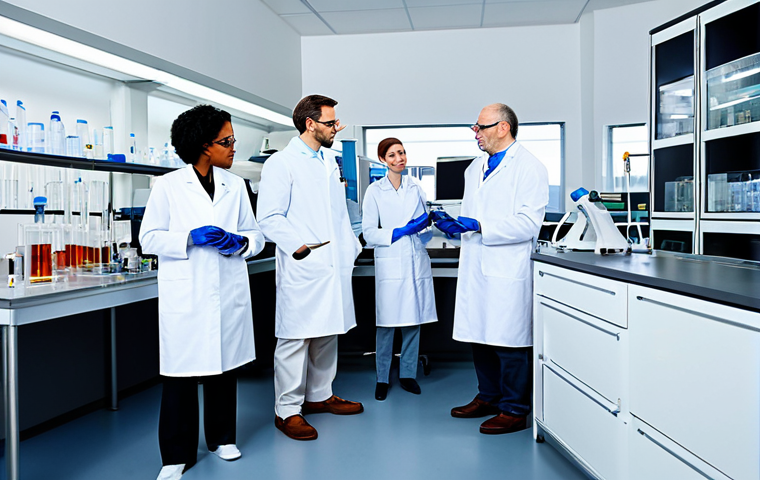 **
"A diverse team of scientists in a modern laboratory, collaborating on biofabric research, showing advanced equipment and sustainable materials, fully clothed in lab coats, appropriate attire, safe for work, perfect anatomy, correct proportions, professional setting, high quality, family-friendly."
**